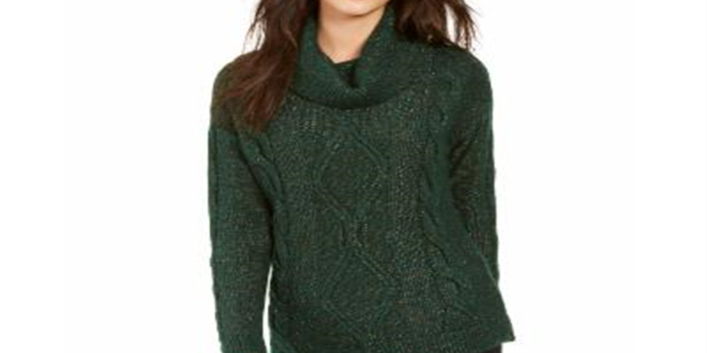 Suéter feminino Charter Club com decote careca e glitter, verde, tamanho extrapequeno