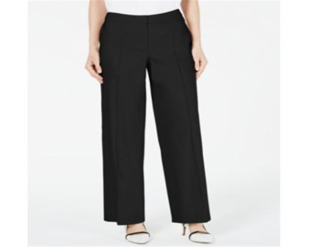 Calça de linho feminina Alfani, perna larga, preta, tamanho 0, pequena