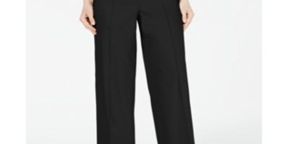 Calça de linho feminina Alfani, perna larga, preta, tamanho 0, pequena