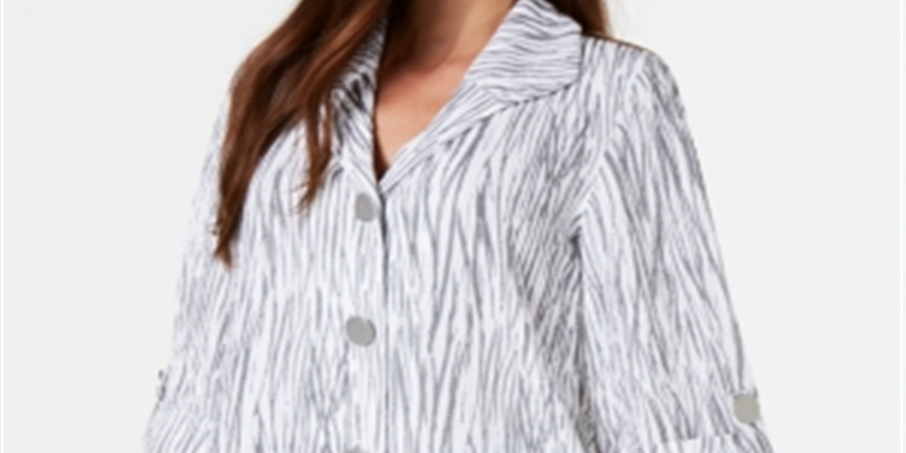 Jaqueta feminina estampada amassada JM Collection, tamanho médio, branca