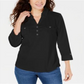 Camisa polo feminina Karen Scott manga 3/4 preta tamanho pequeno P