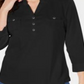 Camisa polo feminina Karen Scott manga 3/4 preta tamanho pequeno P