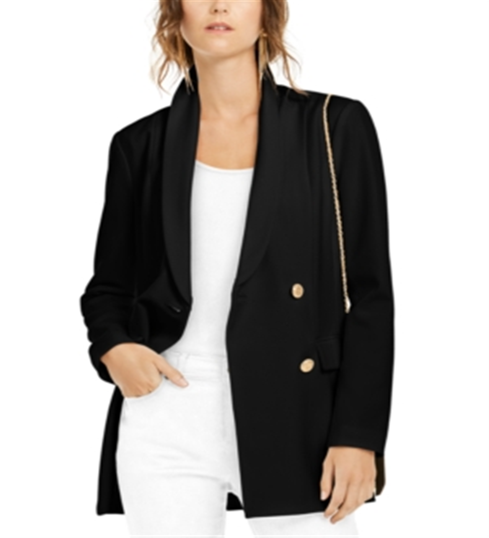 Blazer feminino trespassado preto da INC International Concepts, tamanho X-S