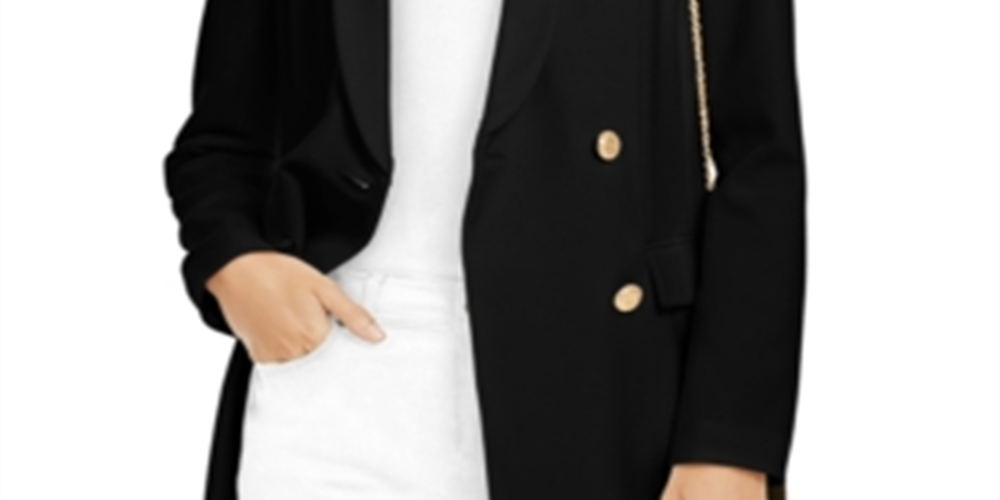 Blazer feminino trespassado preto da INC International Concepts, tamanho X-S