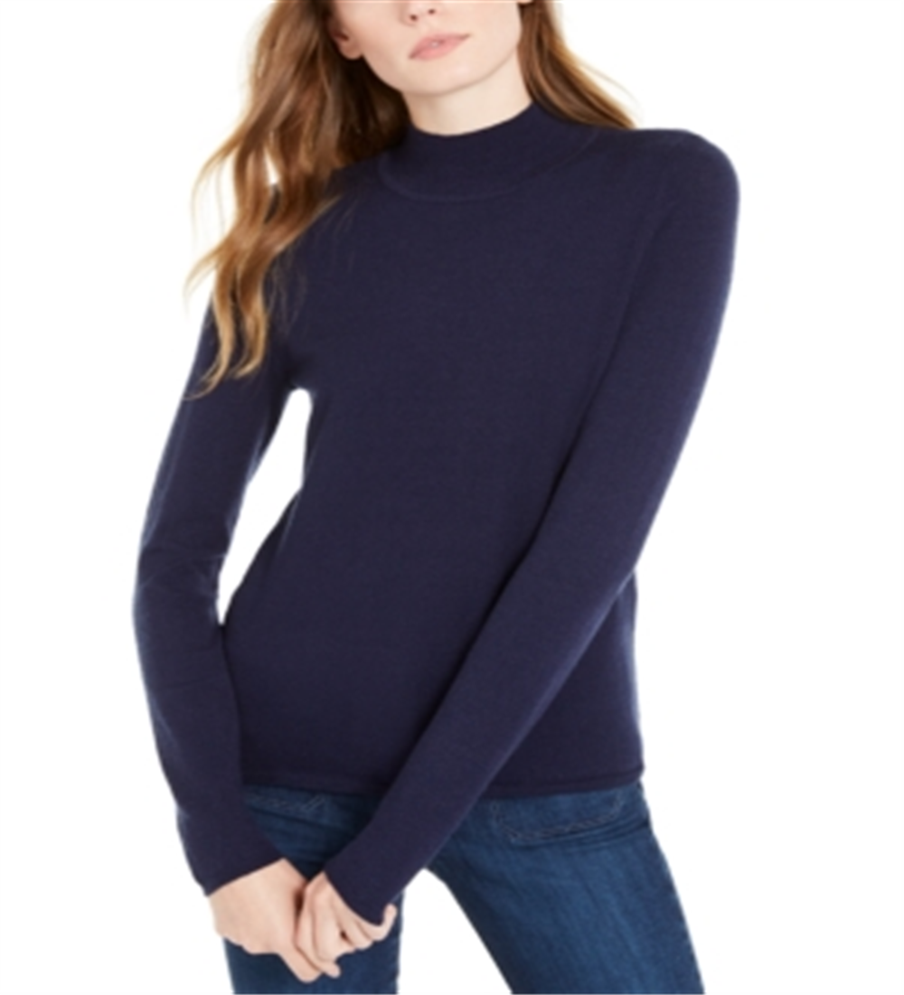 Suéter feminino Maison Jules com gola falsa azul, tamanho médio