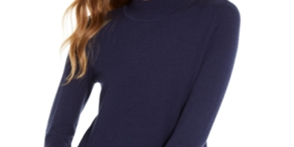 Suéter feminino Maison Jules com gola falsa azul, tamanho médio