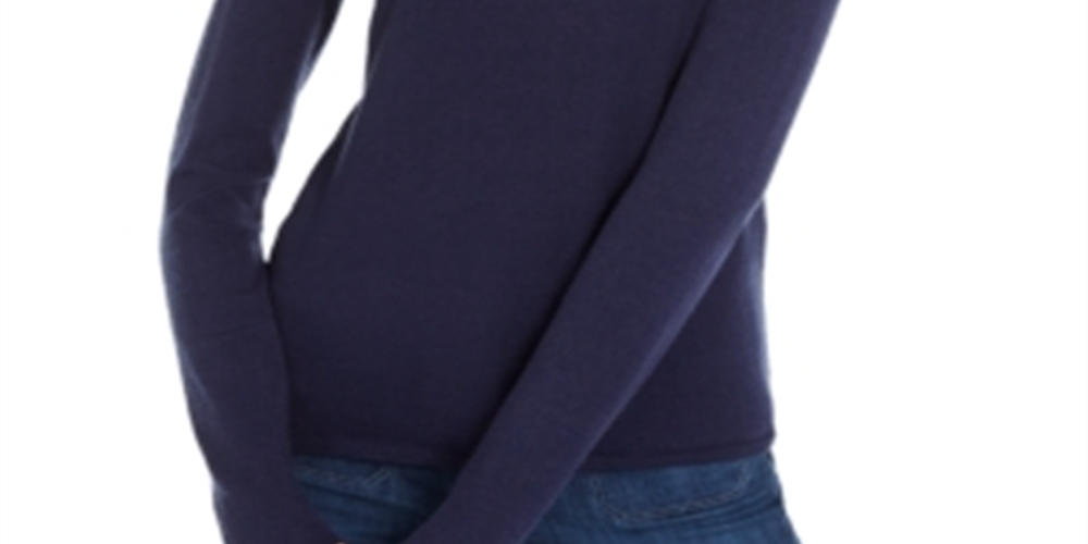 Suéter feminino Maison Jules com gola falsa azul, tamanho médio