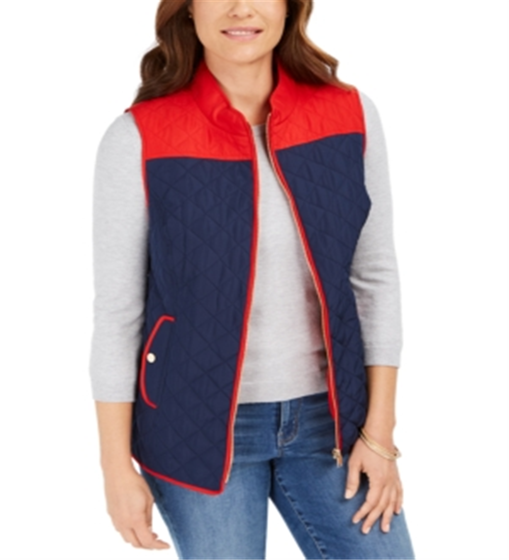 Colete acolchoado feminino Charter Club com blocos de cores, azul, tamanho X-S