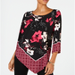 Blusa feminina Alfani com bainha em V e borda remendada, preta, tamanho pequeno G
