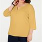 Karen Scott Blusa feminina de algodão com decote dividido, amarela, tamanho 0X