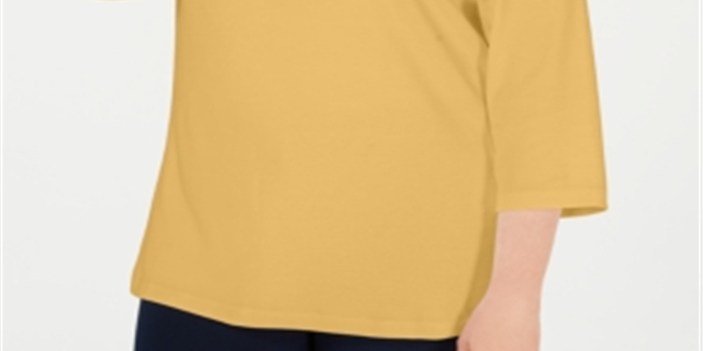 Karen Scott Blusa feminina de algodão com decote dividido, amarela, tamanho 0X