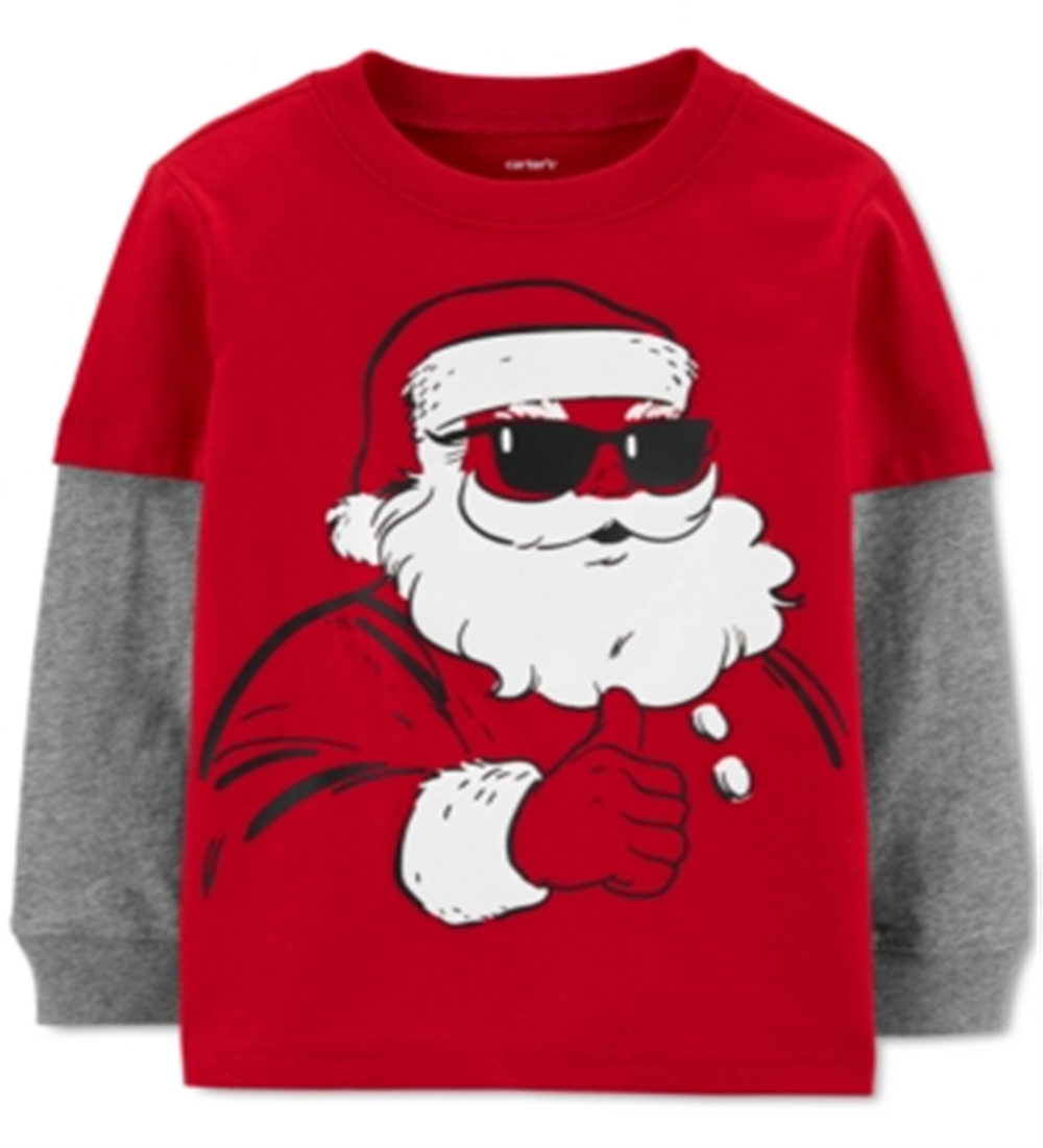 Camiseta térmica de algodão para meninos Carter's Toddler Santa Claus, vermelha, tamanho 2T