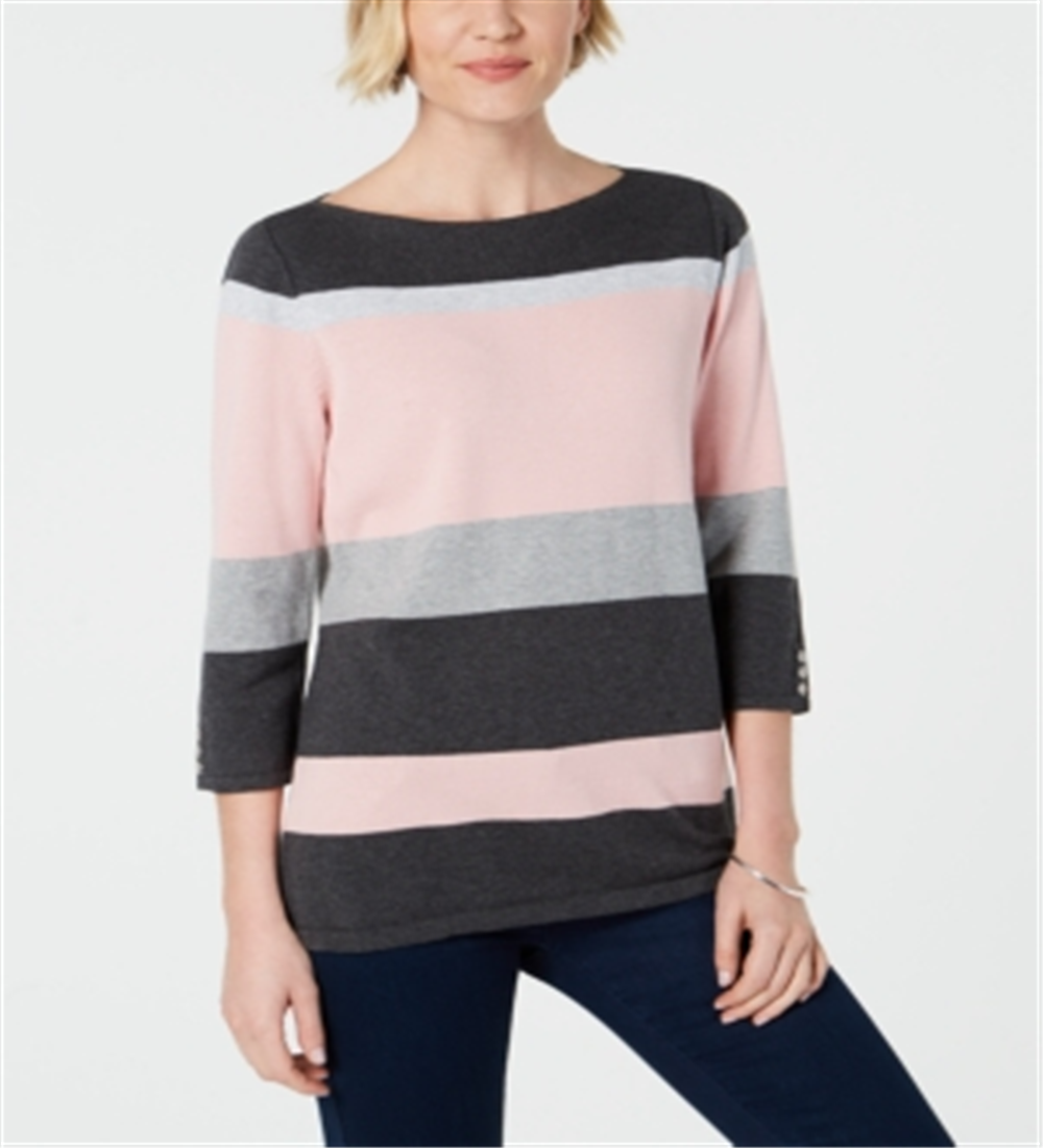 Karen Scott Suéter Listrado Gola Canoa Feminino Rosa Combinação Tamanho P