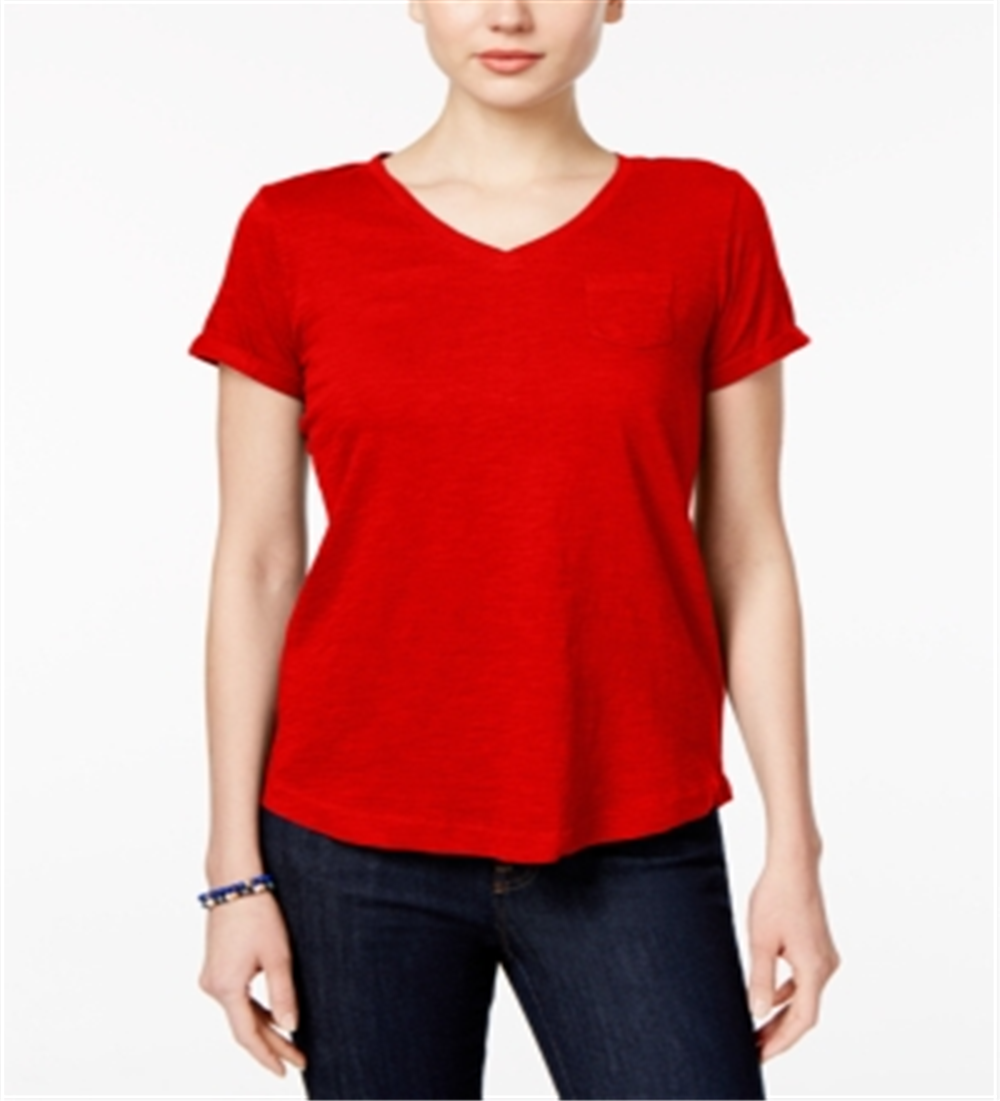 Camiseta feminina com decote em V e bolso, estilo &amp; co, cinza, tamanho pequeno P