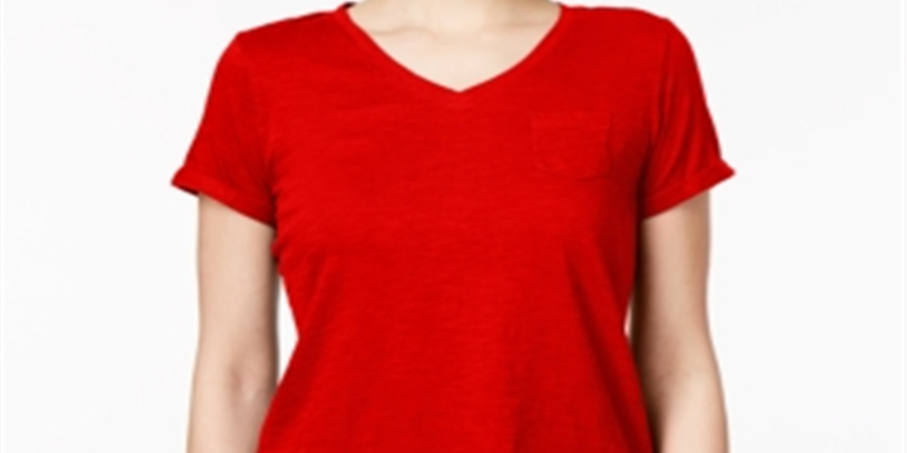 Camiseta feminina com decote em V e bolso, estilo &amp; co, cinza, tamanho pequeno P