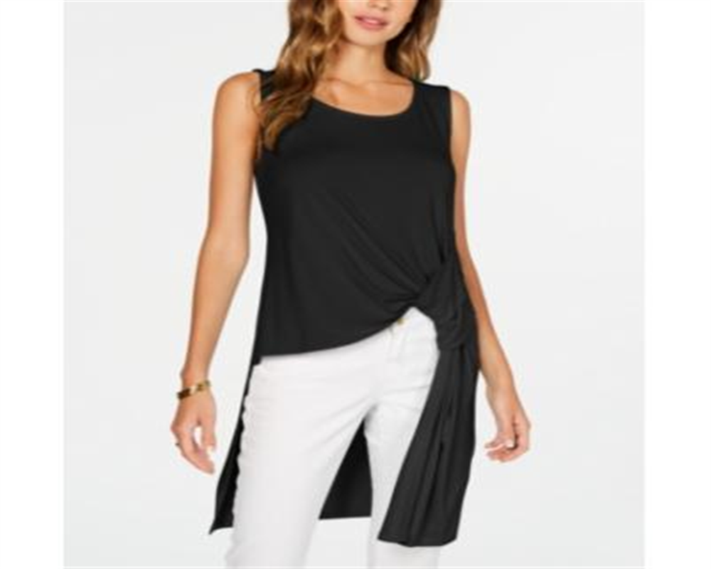 Top feminino Alfani sem mangas com decote redondo Hi Lo, preto, tamanho pequeno XL