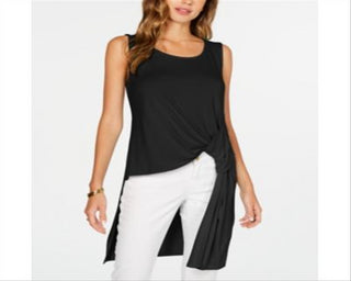 Top feminino Alfani sem mangas com decote redondo Hi Lo, preto, tamanho pequeno XL