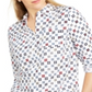 Blusa feminina Charter Club estampada com mangas dobradas e mistura de linho, branca, tamanho pequeno