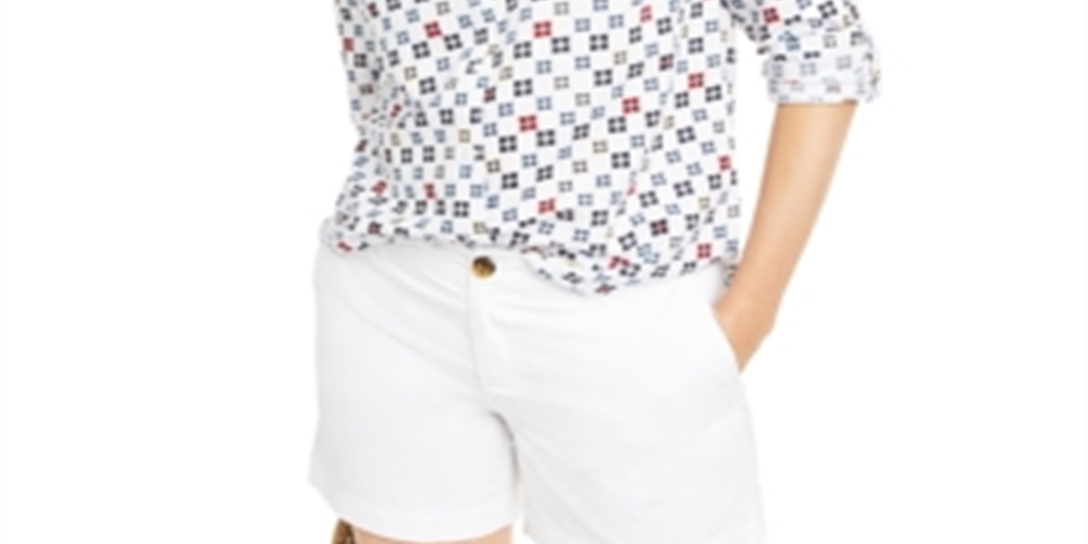 Blusa feminina Charter Club estampada com mangas dobradas e mistura de linho, branca, tamanho pequeno