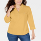 Camisa utilitária feminina Karen Scott Cotton Johnny Collar, amarela, tamanho XX-G