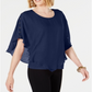 JM Collection Blusa de gaze feminina, azul, tamanho pequeno