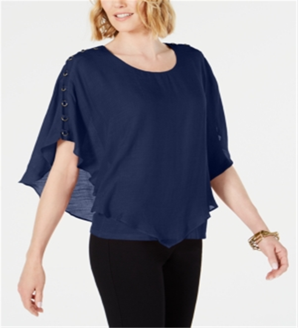 JM Collection Blusa de gaze feminina, azul, tamanho pequeno