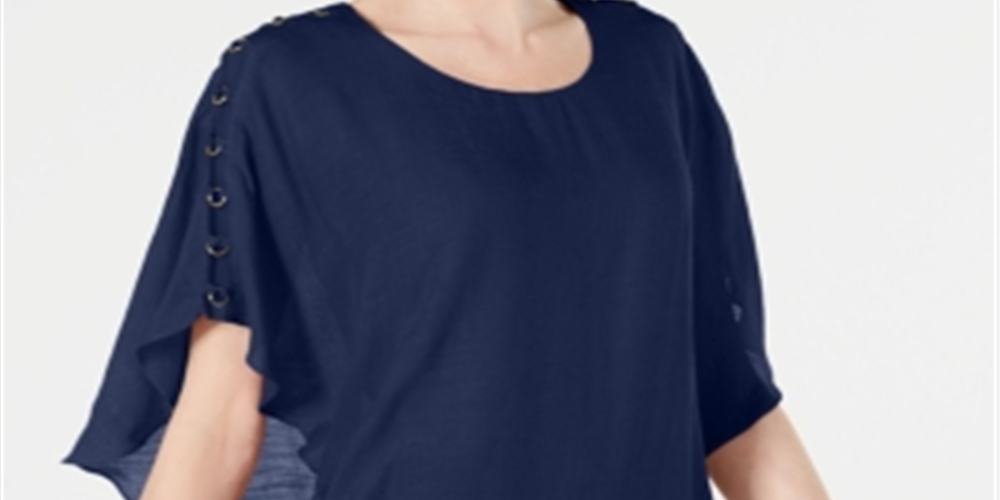JM Collection Blusa de gaze feminina, azul, tamanho pequeno