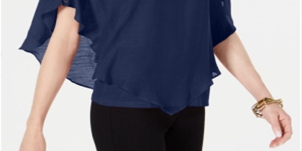 JM Collection Blusa de gaze feminina, azul, tamanho pequeno