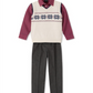 TFW Conjunto infantil masculino com 3 peças, camisa xadrez e calça, suéter branco, tamanho 4T