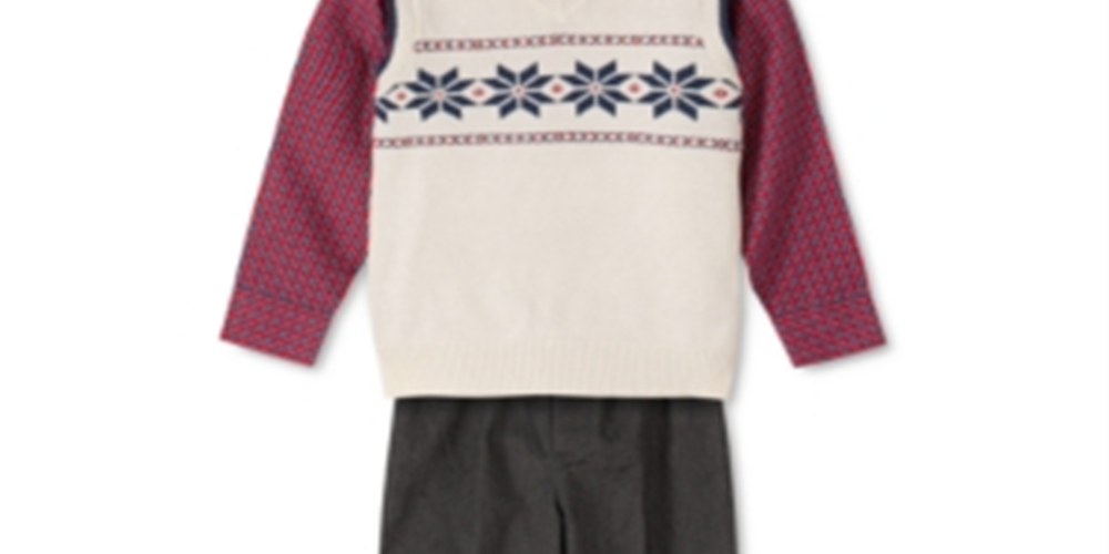 TFW Conjunto infantil masculino com 3 peças, camisa xadrez e calça, suéter branco, tamanho 4T