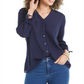 Blusa feminina Charter Club com mangas compridas e amarradas, azul, tamanho X-S