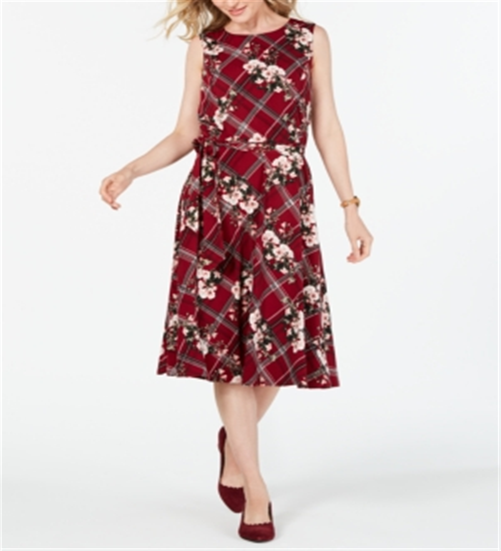 Vestido feminino sem mangas com estampa mista Charter Club, vermelho, tamanho PSM
