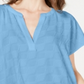Blusa Alfani Feminina Texturizada com Decote em V e Fenda Azul Tamanho Médio