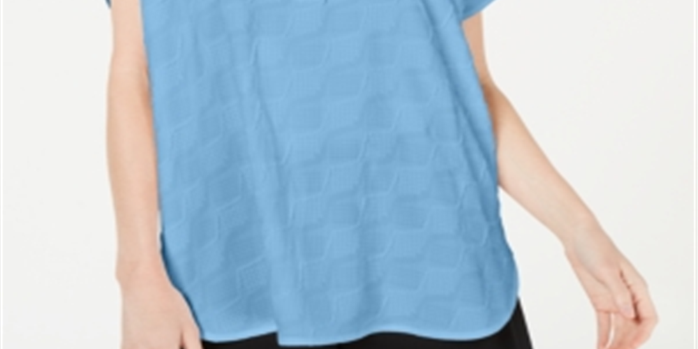 Blusa Alfani Feminina Texturizada com Decote em V e Fenda Azul Tamanho Médio