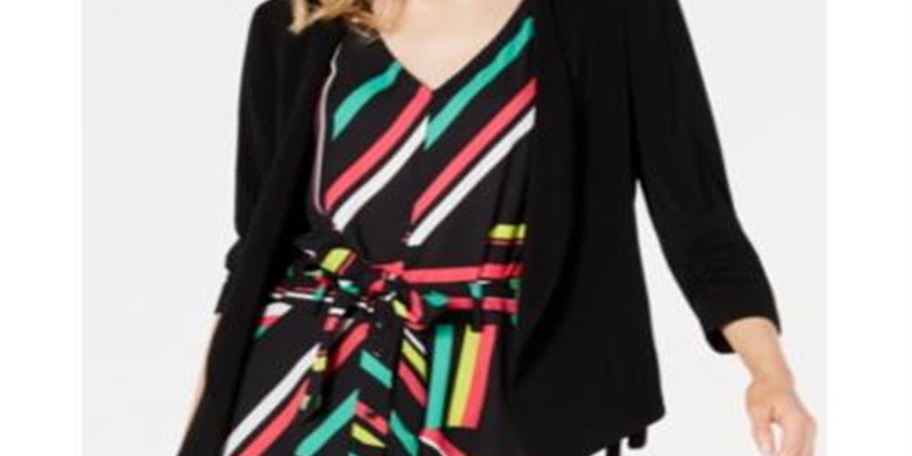 Jaqueta feminina Bar III com frente aberta e amarração lateral, preta, tamanho X-S