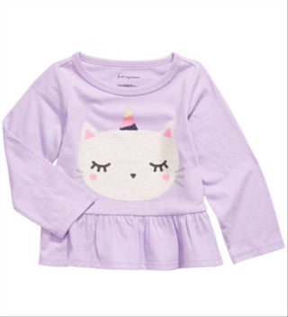 Camiseta infantil First Impressions de algodão Caticorn com bainha peplum roxa, tamanho 3 a 6 meses