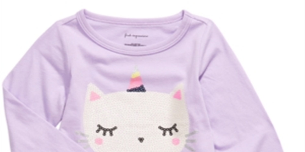 Camiseta infantil First Impressions de algodão Caticorn com bainha peplum roxa, tamanho 3 a 6 meses