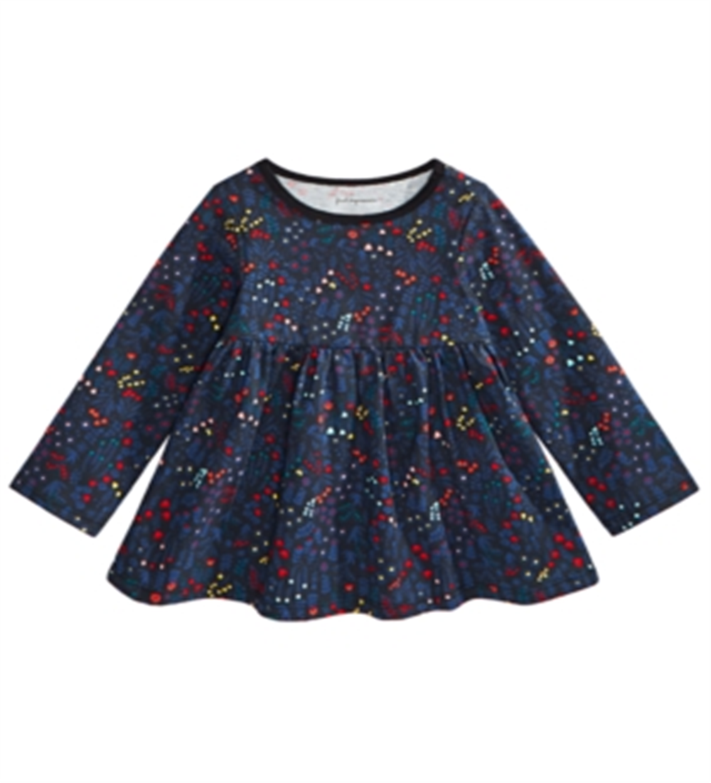 Camiseta túnica floral para bebês meninas First Impressions, preta, tamanho 6 a 9 meses