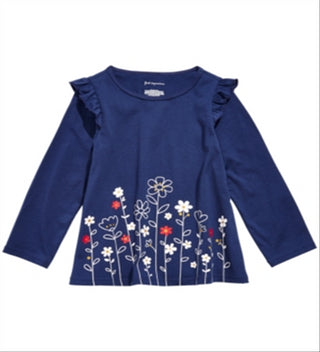 Camiseta túnica com borda floral para bebê First Impressions, azul, tamanho 3 a 6 meses