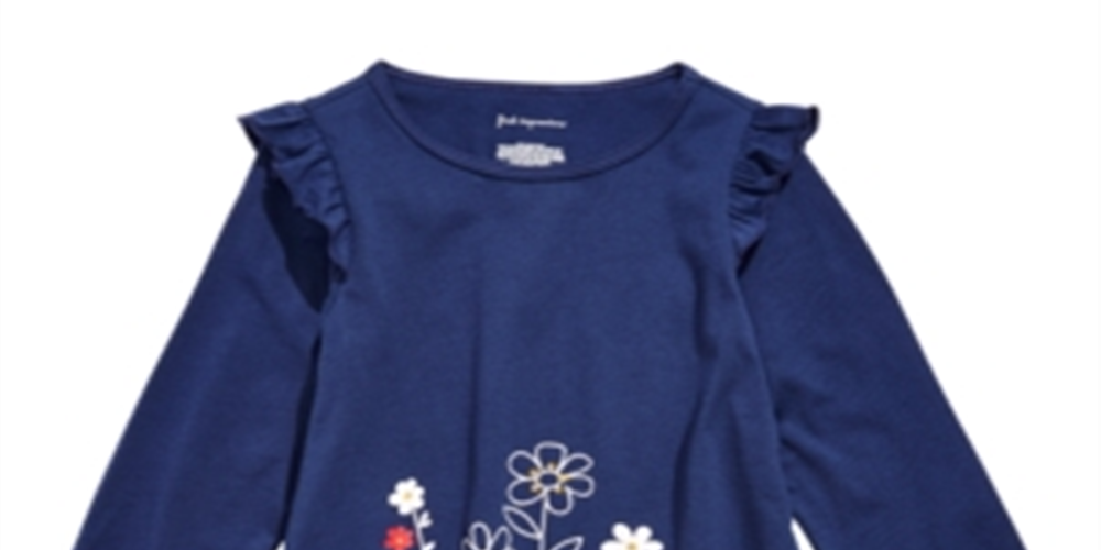 Camiseta túnica com borda floral para bebê First Impressions, azul, tamanho 3 a 6 meses