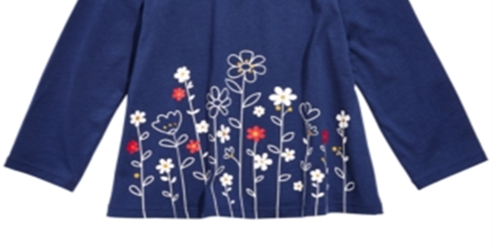 Camiseta túnica com borda floral para bebê First Impressions, azul, tamanho 3 a 6 meses