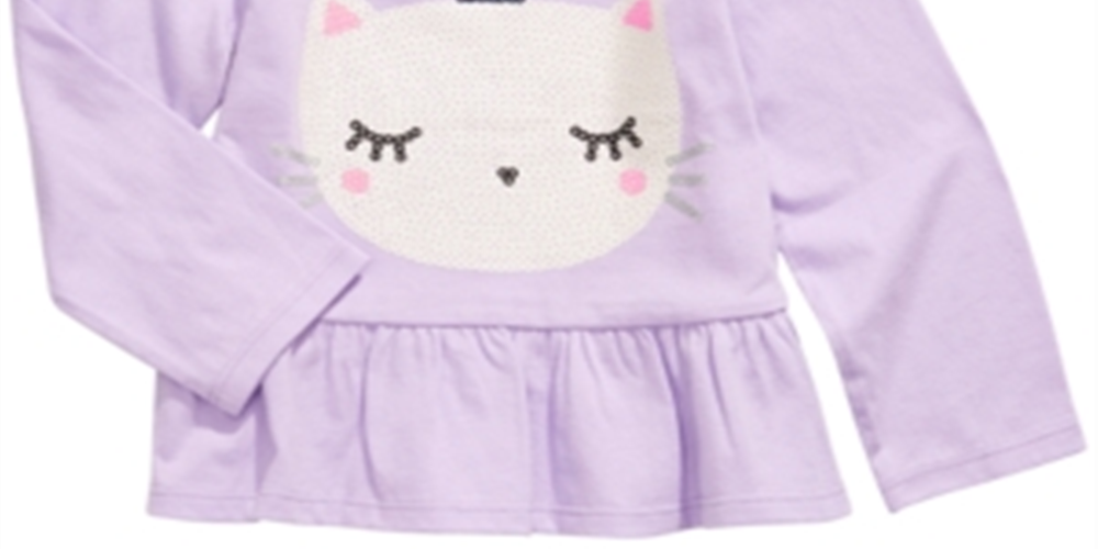 Camiseta infantil First Impressions Baby Girl de algodão Caticorn com bainha peplum, roxa, tamanho 24 meses