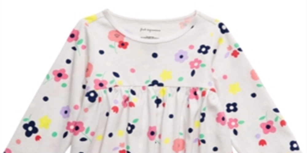 Túnica de algodão com estampa floral e manga comprida First Impressions para bebê menina, cinza, tamanho 3 a 6 meses