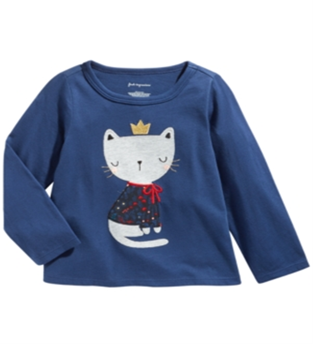 Camiseta infantil First Impressions Baby Girl de algodão com estampa de gato, azul, tamanho 3 a 6 meses