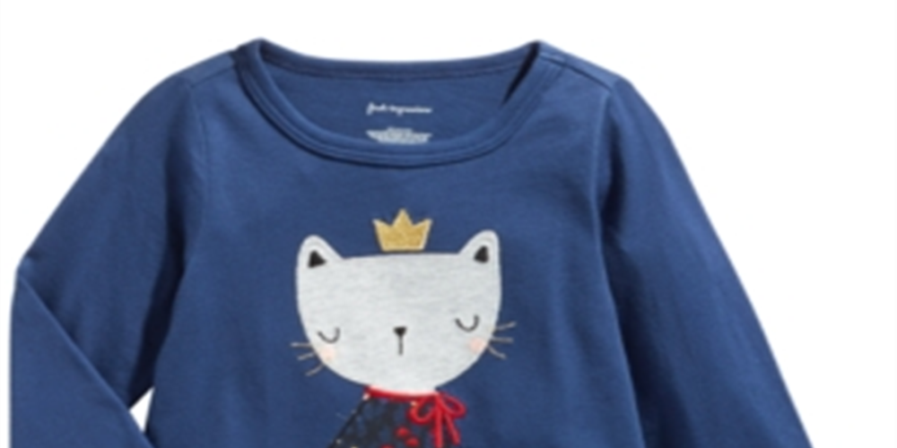 Camiseta infantil First Impressions Baby Girl de algodão com estampa de gato, azul, tamanho 3 a 6 meses