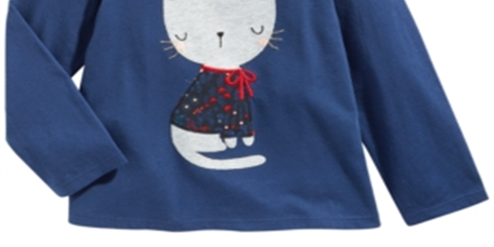 Camiseta infantil First Impressions Baby Girl de algodão com estampa de gato, azul, tamanho 3 a 6 meses