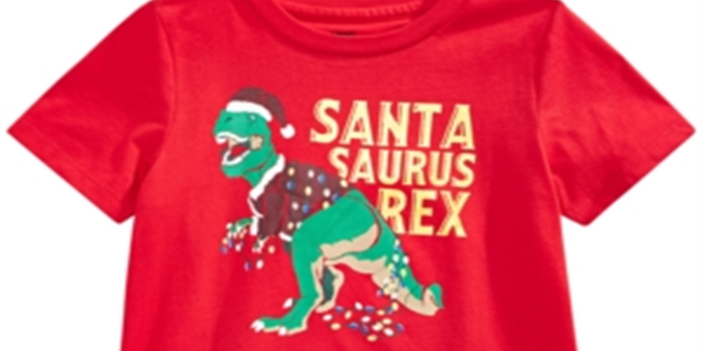 Camiseta infantil estampada Papai Noel Saurus da Epic Threads, vermelha, tamanho 5