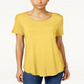 Blusa feminina com bainha curta e manga curta da coleção JM, amarela, tamanho pequeno G
