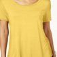 Blusa feminina com bainha curta e manga curta da coleção JM, amarela, tamanho pequeno G