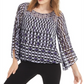 Blusa feminina Alfani com estampa de manga sino e decote em joia, roxa, tamanho XX-G